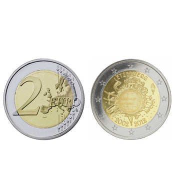 2 Euros 10 Aniversário da Moeda Euro Luxemburgo 2012