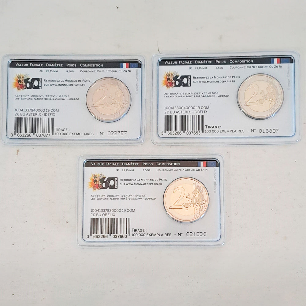 Conjunto 3 Moedas 2 Euro Asterix, Obelix e Idefix França 2019