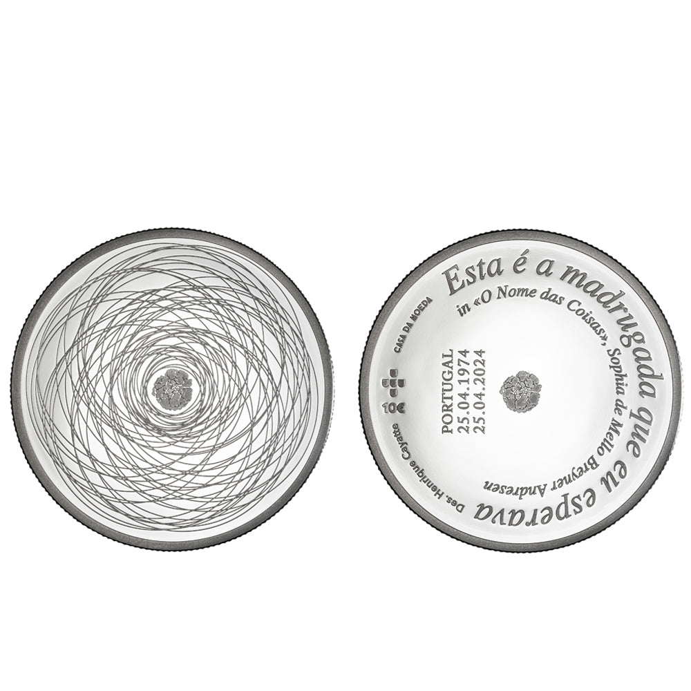 Moeda 10 Euros 50 Anos da Revolução de 25 Abril 1974 Portugal 2024 Prata Proof