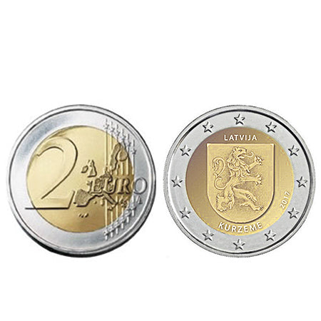 Moeda 2 Euros Região Histórica de Kurzeme Letónia 2017