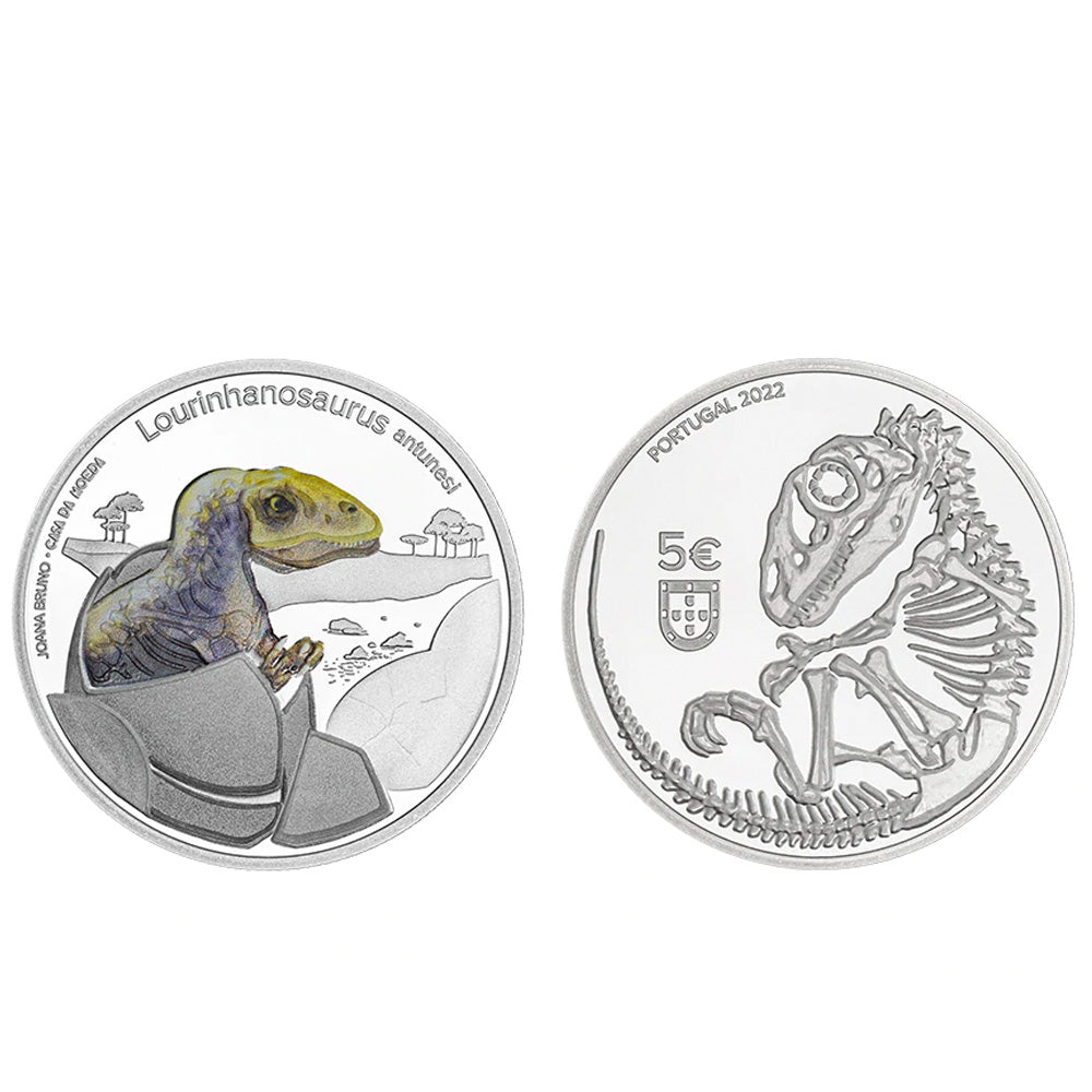 Moeda 5€ Dinossauros de Portugal Lourinhanosauros Antunesi Portugal 2022 Prata Proof