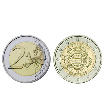 2 Euros 10 Aniversário da Moeda Euro Eslovénia 2012