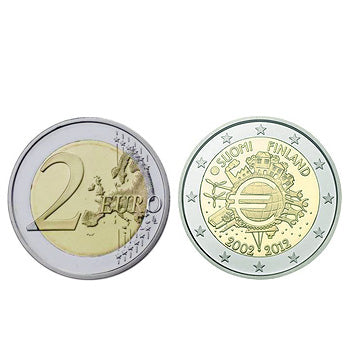 2 Euros 10 Aniversário da Moeda Euro Finlandia 2012