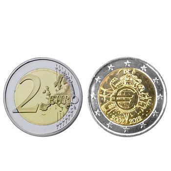 2 Euros 10 Aniversário da Moeda Euro Bélgica 2012