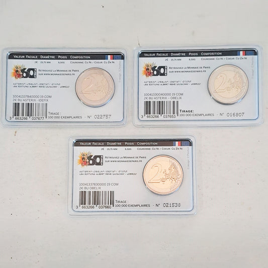 Conjunto 3 Moedas 2 Euro Asterix, Obelix e Idefix França 2019