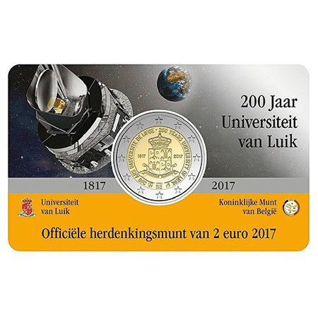 Moeda 2 Euro 200 Anos da Universidade de Liege Bélgica 2017 (Coincard)