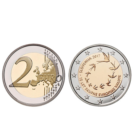 Moeda 2 Euros 10º Aniversario Adesão Euro Eslovénia 2017