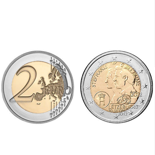 Moeda 2 Euro 10 Anos Casamento do Duque Wilien e Stefanye Luxemburgo 2022