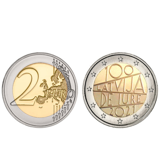 Moeda 2 Euros 100 Anos Reconhecimento Internacional IURE Letónia 2021