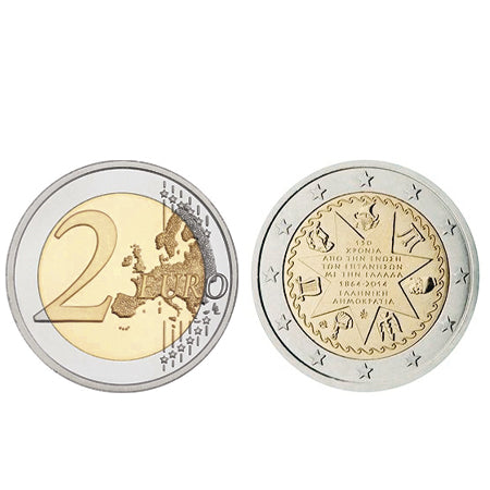 Moeda 2 Euros 150 Anos da Unificação das Ilhas Jónicas Grécia 2014