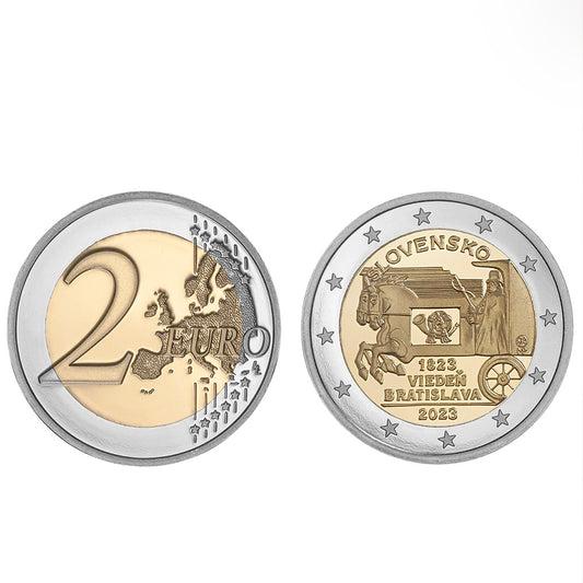 Moeda 2 Euro 200 Anos Inicio Correio Puxado a Cavalo Eslováquia 2023