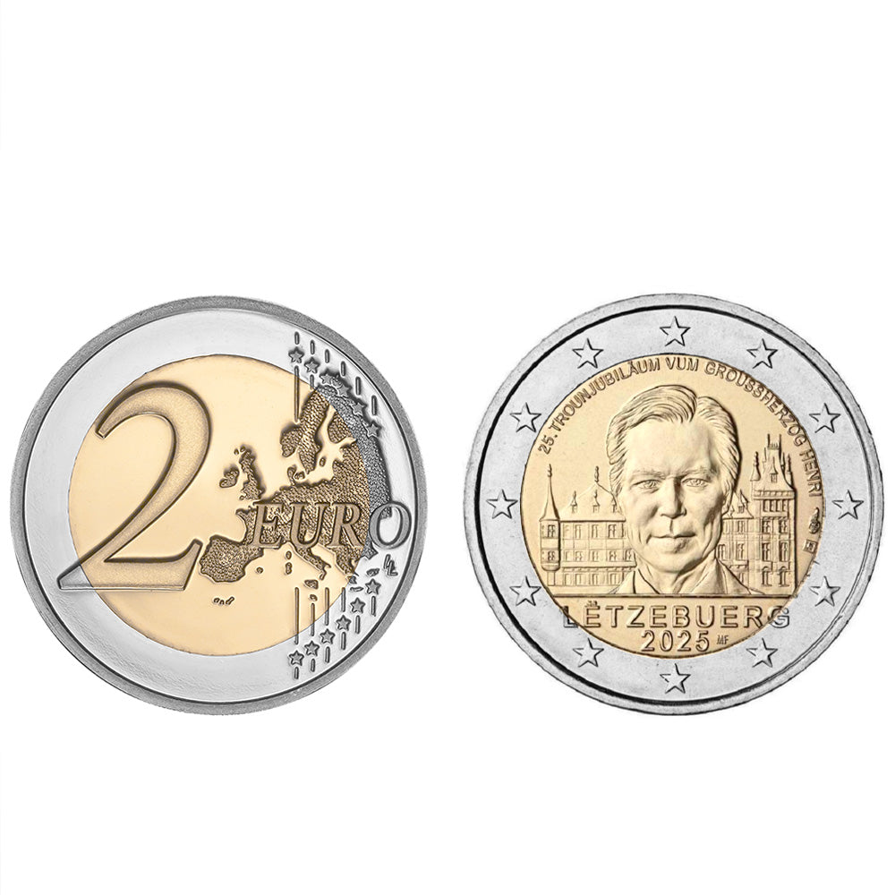 Moeda 2 Euro 25 Anos Ascensão ao Trono Grão-Duque Henrique Luxemburgo 2025 UNC Moeda Retirada de Rolo