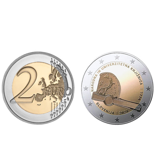 Moeda 2 Euros 250 Anos Biblioteca Universitária Eslovénia 2024