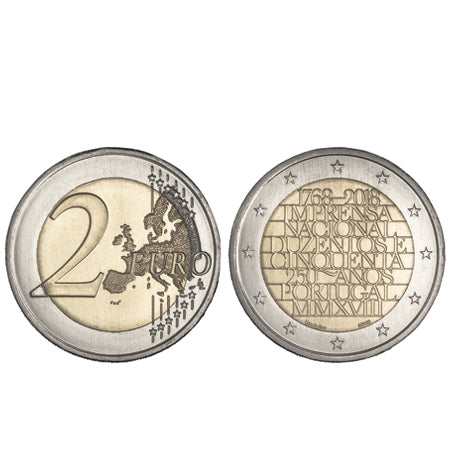 Moeda 2 Euro 250 Anos Imprensa Nacional Portugal 2018