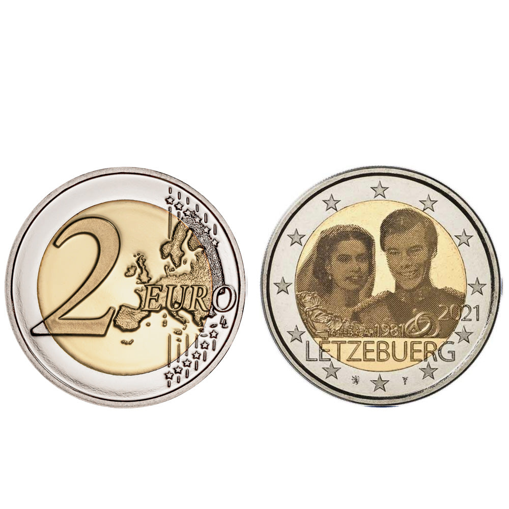 Moeda 2 Euro 40º Aniversário Casamento de Maria Teresa e Henry Luxemburgo 2021 holograma