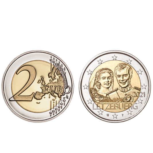 Moeda 2 Euro 40º Aniversário Casamento de Maria Teresa e Henry Luxemburgo 2021 relevo