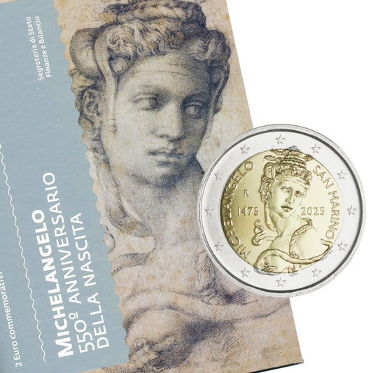 Moeda 2 Euros 550 Anos Nascimento de Michelangelo San Marino 2025 Coincard
