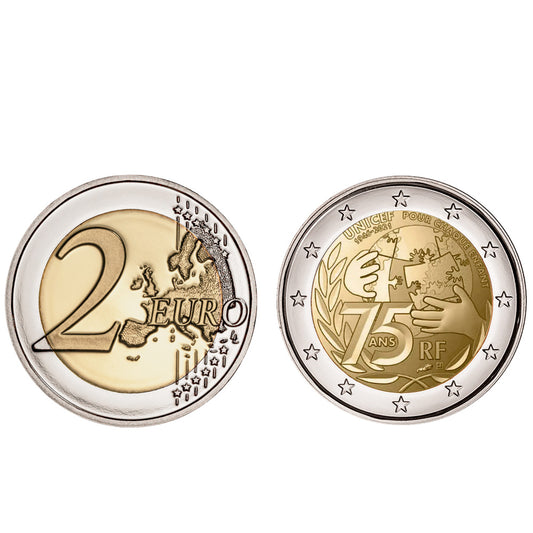 Moeda 2 Euros 75º Aniversário da Unicef França 2021