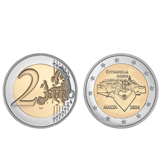 Moeda 2 Euros Cidadela de Gozo Malta 2024 UNC moeda retirada de rolo