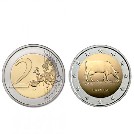 Moeda 2 Euros  Letónia 2016 Criação Gado Leiteiro