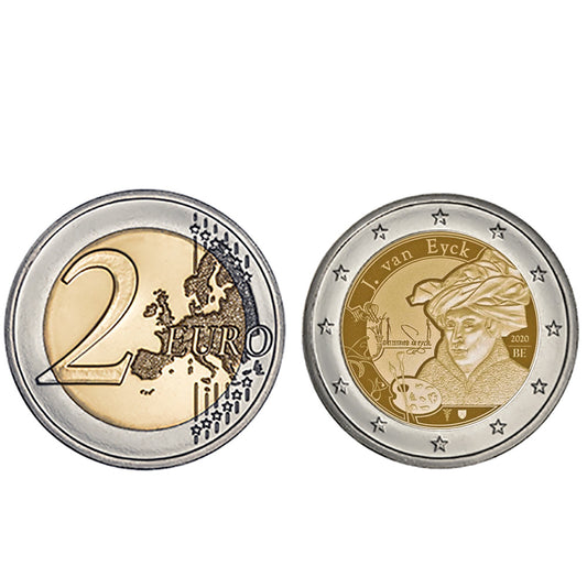 Moeda 2 Euro Jan Van Eyck Bélgica 2020 (Coincard)