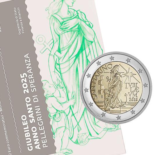 Moeda 2 Euros Jubileu Ano Santo Peregrinos da Esperança San Marino 2025 Coincard
