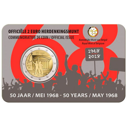 Moeda 2 Euro 50 Anos Maio de 1968-Revolta dos Estudantes Bélgica 2018  (Coincard)