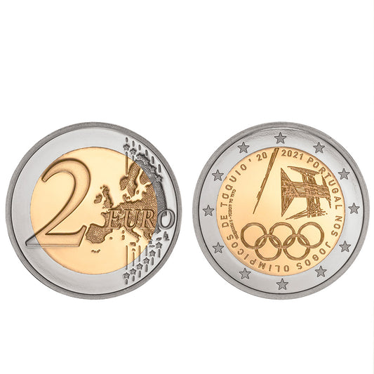 Moeda 2 Euros Portugal nos jogos Olímpicos de Tóquio Portugal 2021 Proof