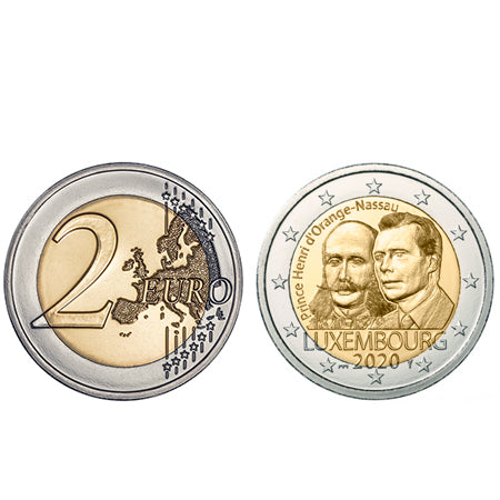 Moeda 2 Euro Príncipe Henri d'Orange Nassau Luxemburgo 2020