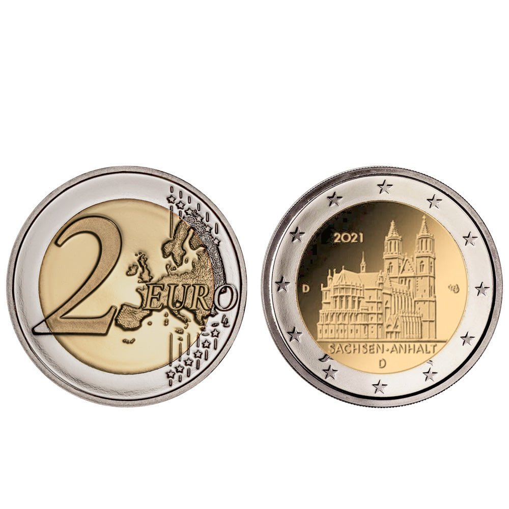 Moeda 2 Euro Saxônia Anhalt Catedral de Magdeburg Alemanha 2021 F
