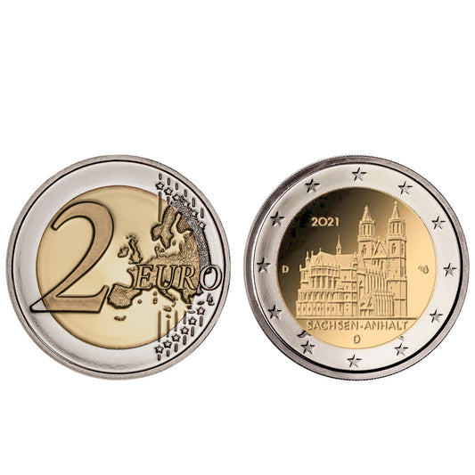 Moeda 2 Euro Saxônia Anhalt Catedral de Magdeburg Alemanha 2021 F