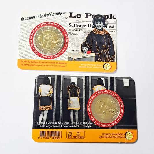 Moeda 2 Euro 75 Anos do Sufrágio Feminino Bélgica 2023  (Coincard)