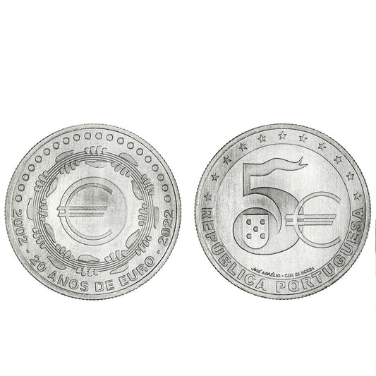 Moeda 5€ 20 Anos do Euro Portugal 2022 Cuproníquel