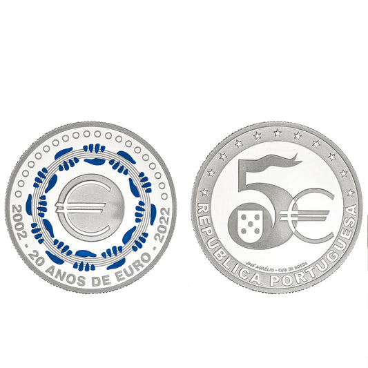 Moeda 5€ 20 Anos do Euro Portugal 2022 Prata Proof