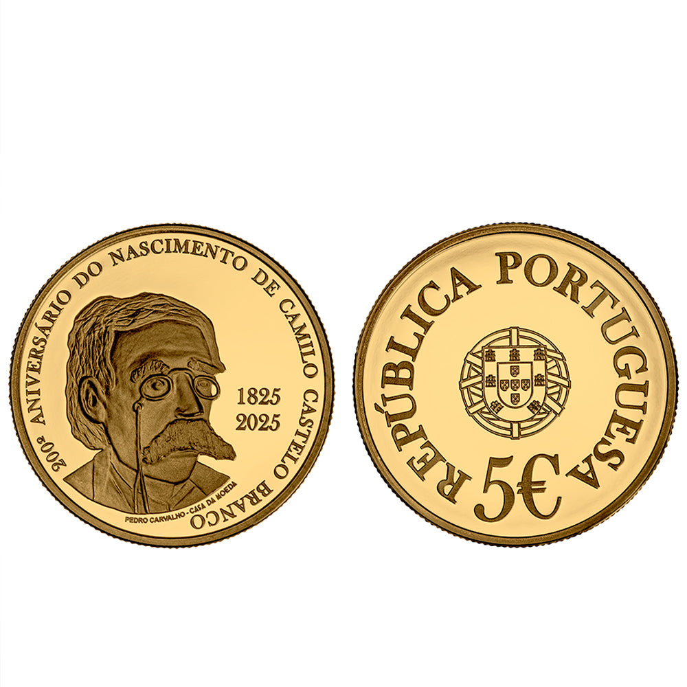 Moeda 5€ 200 Anos Nascimento Camilo Castelo Branco Portugal 2025 Ouro Proof