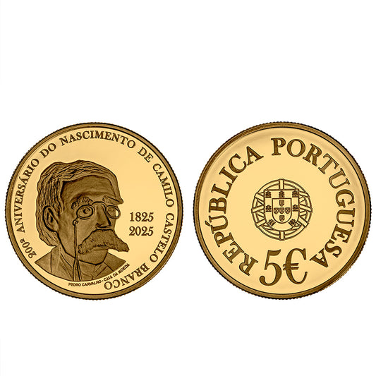 Moeda 5€ 200 Anos Nascimento Camilo Castelo Branco Portugal 2025 Ouro Proof