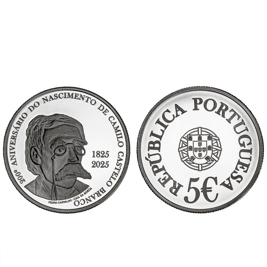 Moeda 5€ 200 Anos Nascimento Camilo Castelo Branco Portugal 2025 Prata Proof