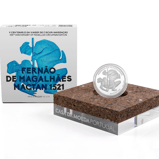 Moeda 7,5€ V Centenário da Viagem Circum-Navegação Fernando de Magalhães Mactan 1521 Portugal 2021 Prata Proof