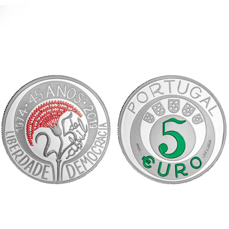 Moeda 5€ 45º Anivº 25 Abril Prata Proof Portugal 2019