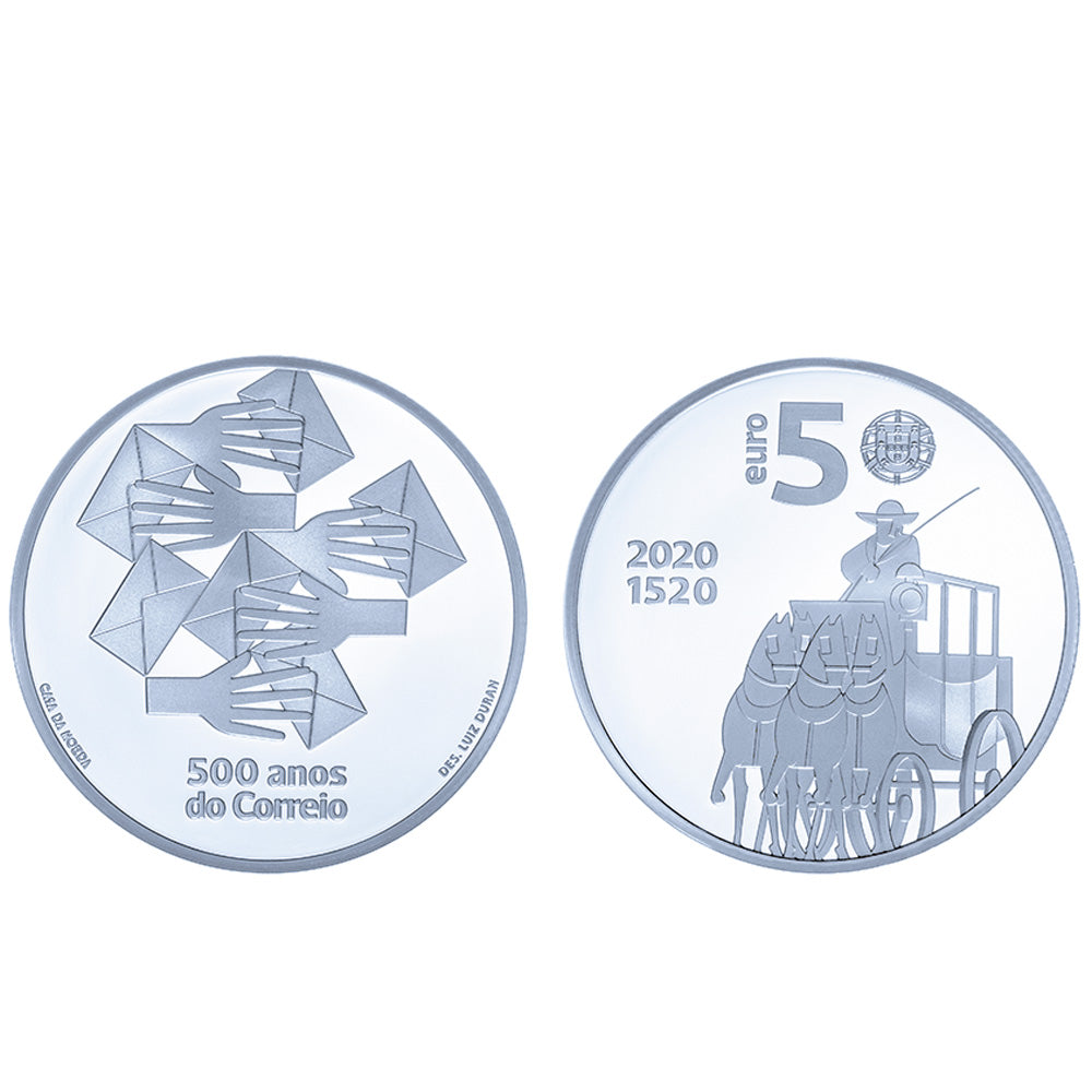Moeda 5 euros 500 Anos do Correio Portugal 2020 Prata Proof
