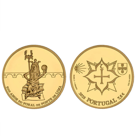 Moeda 7,5 Euros 900 Anos Foral Ponte de Lima Portugal 2025 Ouro Proof