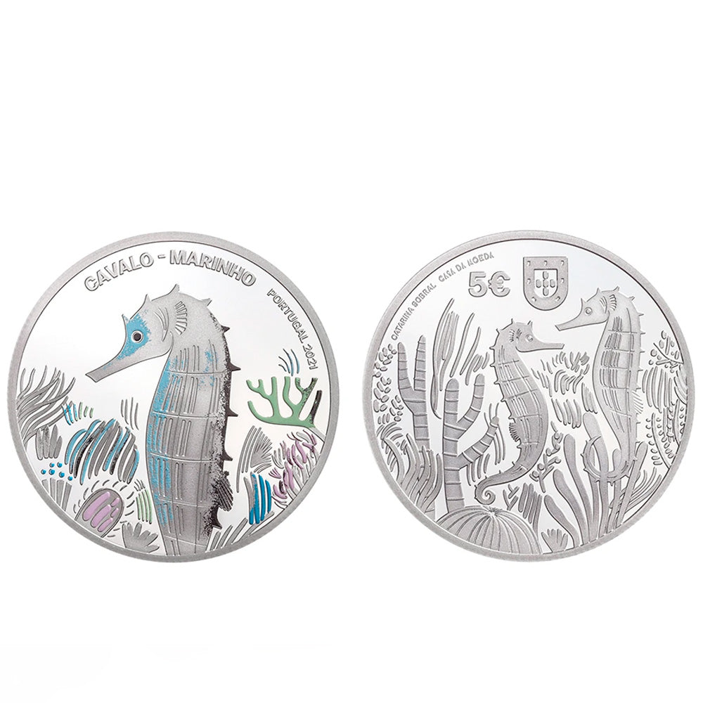 Moeda 5€ Cavalo-Marinho Portugal 2021 Prata Proof