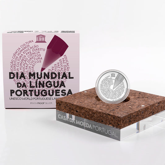 Moeda 5€ Comemorativa Dia Mundial Língua Portuguesa Prata Proof Portugal 2020
