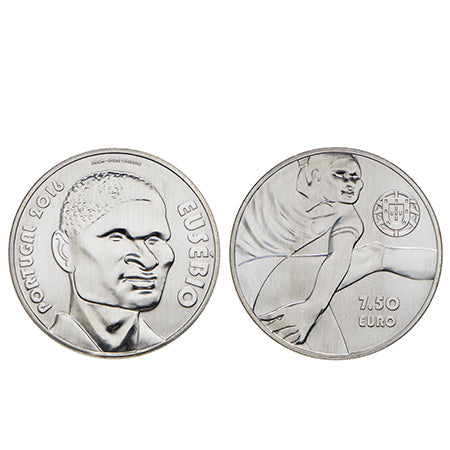 Moeda 7,5 Euro Comemorativa Eusébio 2016 prata 500