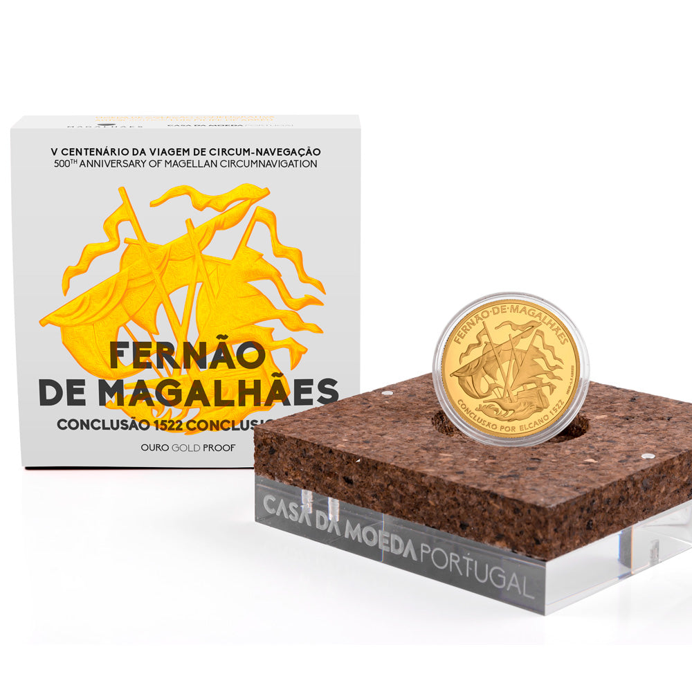 Moeda 7,5€ Fernão de Magalhães Circum Navegação  Conclusão por Elcano 1522 Portugal 2022 Ouro Proof
