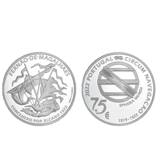 Moeda 7,5€ Fernão de Magalhães Circum Navegação Conclusão por Elcano 1522  Portugal 2022  Prata 500