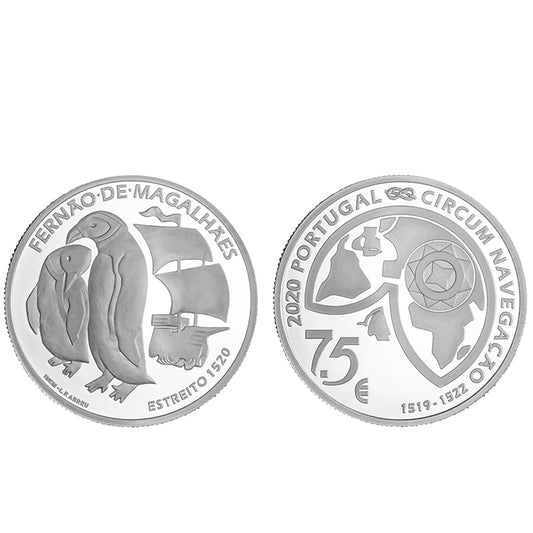 Moeda 7,5€ Comemorativa Fernão Magalhães "O Estreito" 1520 Portugal 2020 Prata Proof