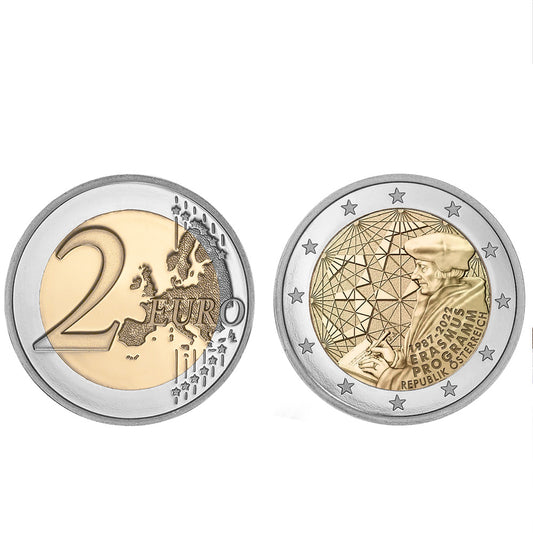 Moeda 2 Euros Erasmus Áustria 2022
