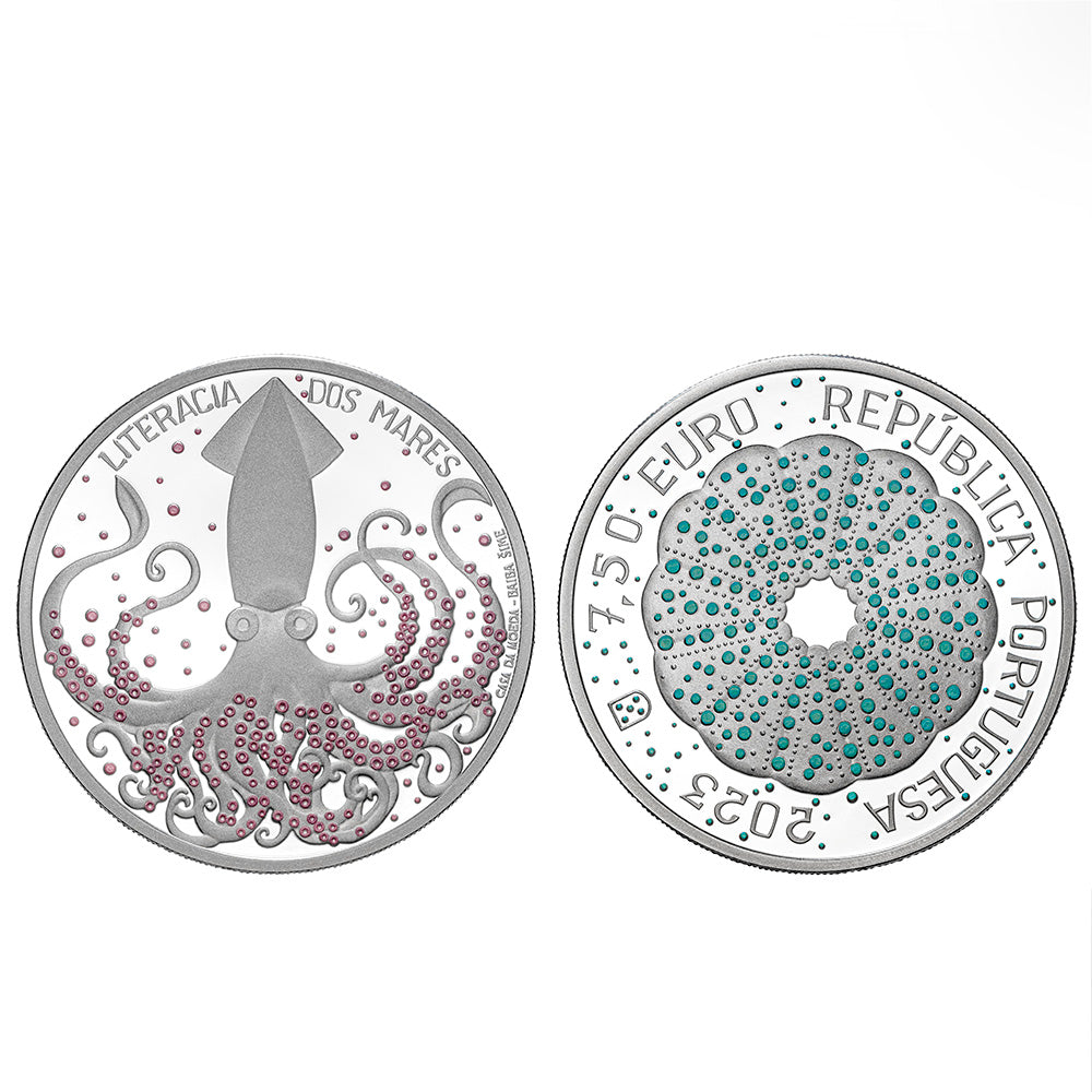 Moeda 7,5€ "Literacia dos Mares" (125 Anos do Aquário Vasco da Gama) Prata Proof Portugal 2023