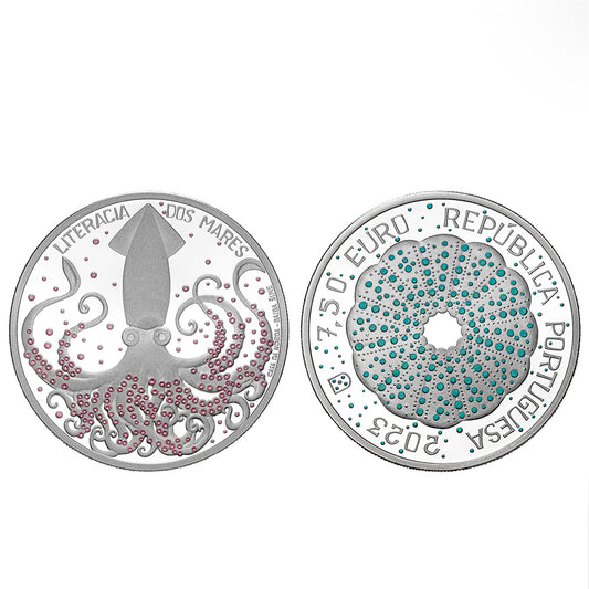 Moeda 7,5€ "Literacia dos Mares" (125 Anos do Aquário Vasco da Gama) Prata Proof Portugal 2023